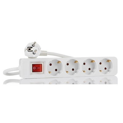 RS PRO 5m 4 Socket Schuko Extension Lead, 250 V, IP20