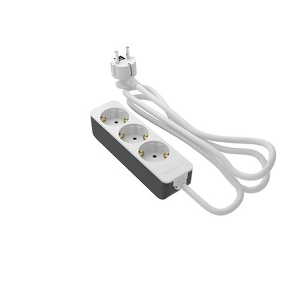 RS PRO 1.5m 3 Socket Type F - German Schuko Socket, 250 V, IP20