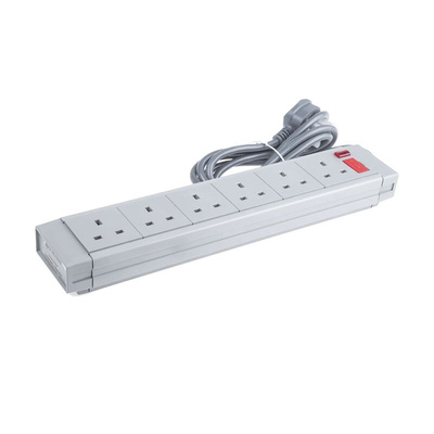 RS PRO 2m 6 Socket Type G - British Extension Lead, 230 V ac