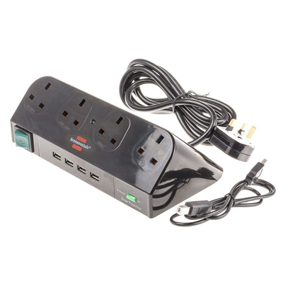 brennenstuhl 1m 4 Socket Type G - British, USB Extension Lead, 230 V