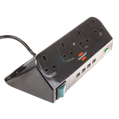 brennenstuhl 1m 4 Socket Type G - British, USB Extension Lead, 230 V