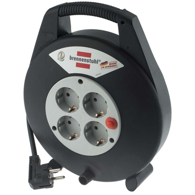 brennenstuhl 10m 4 Socket Type F - German Schuko Cable Reel, 230 V, IP20
