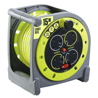 RS PRO 15m 4 Socket Type G - British Cable Reel, 240 V
