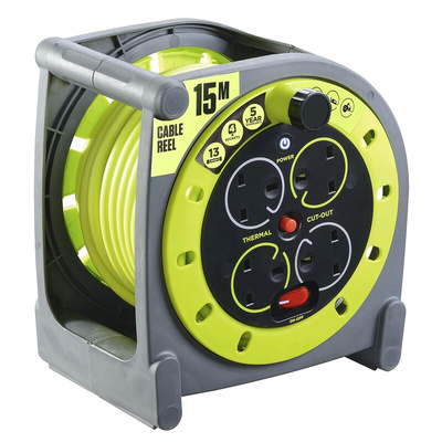 RS PRO 15m 4 Socket Type G - British Cable Reel, 240 V