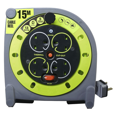 RS PRO 15m 4 Socket Type G - British Cable Reel, 240 V