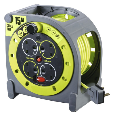 RS PRO 15m 4 Socket Type G - British Cable Reel, 240 V