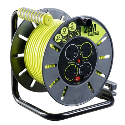 RS PRO 25m 4 Socket Type G - British Cable Reel, 240 V