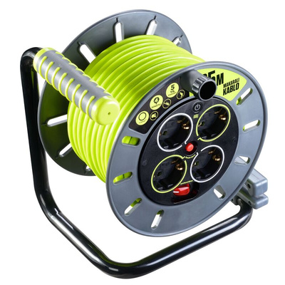 RS PRO 25m 4 Socket Type F - German Schuko Cable Reel, 240 V