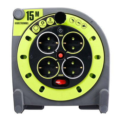 RS PRO 15m 4 Socket Type F - German Schuko Cable Reel, 240 V