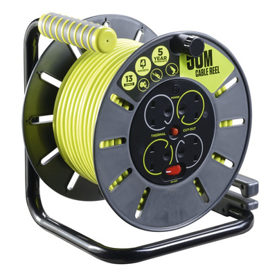 RS PRO 50m 4 Socket Type G - British Cable Reel, 240 V