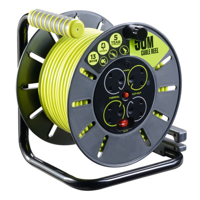 RS PRO 50m 4 Socket Type G - British Cable Reel, 240 V