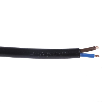 RS PRO 2 Core Power Cable, 0.5 mm², 100m, Black PVC Sheath, 2182Y, 3 A, 300 V