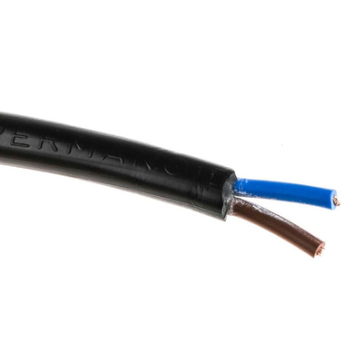RS PRO 2 Core Power Cable, 0.75 mm², 100m, Black PVC Sheath, 3182Y, 6 A, 500 V