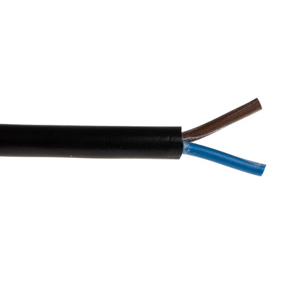 RS PRO 2 Core Power Cable, 1 mm², 100m, Black PVC Sheath, 3182Y, 10 A, 500 V