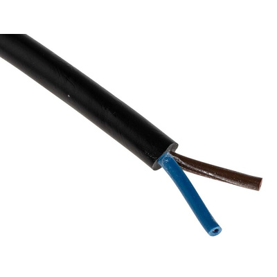 RS PRO 2 Core Power Cable, 1 mm², 100m, Black PVC Sheath, 3182Y, 10 A, 500 V