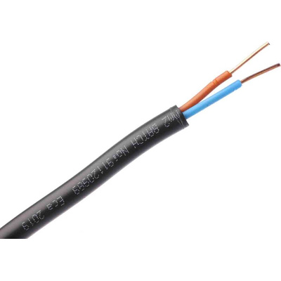 RS PRO 2 Core Power Cable, 1.5 mm², 100m, Black PVC Sheath, 24 A, 600 V