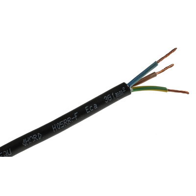 RS PRO 3 Core Power Cable, 1 mm², 50m, Black Rubber Sheath, 318-TRS, 13.5 A, 300 V, 500 V