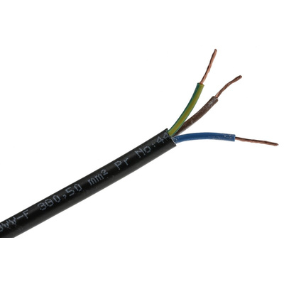 RS PRO 3 Core Power Cable, 0.5 mm², 100m, Black PVC Sheath, 2183Y, 3 A, 300 V, 500 V