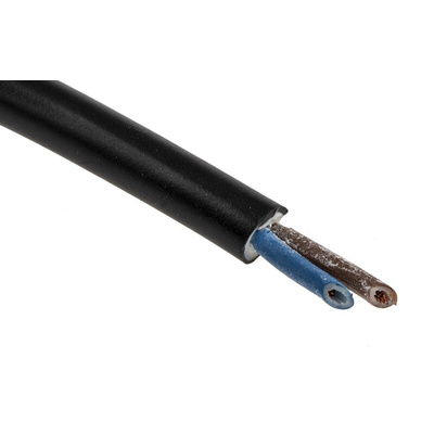 RS PRO 2 Core Power Cable, 0.75 mm², 100m, Black PVC Sheath, 3182Y, 6 A, 300 V, 500 V