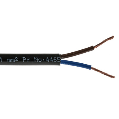 RS PRO 2 Core Power Cable, 1 mm², 100m, Black PVC Sheath, 3182Y, 10 A, 300 V, 500 V