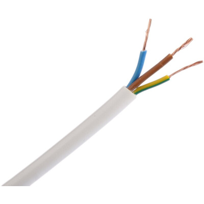 RS PRO 3 Core Power Cable, 0.75 mm², 100m, White PVC Sheath, 3183Y, 6 A, 300 V, 500 V