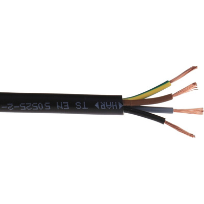 RS PRO 4 Core Power Cable, 0.75 mm², 100m, Black PVC Sheath, 3184Y, 6 A, 300 V, 500 V