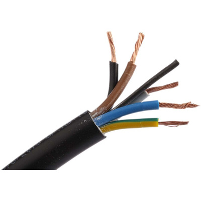 RS PRO 5 Core Power Cable, 0.75 mm², 100m, Black PVC Sheath, 3185Y, 6 A, 300 V, 500 V
