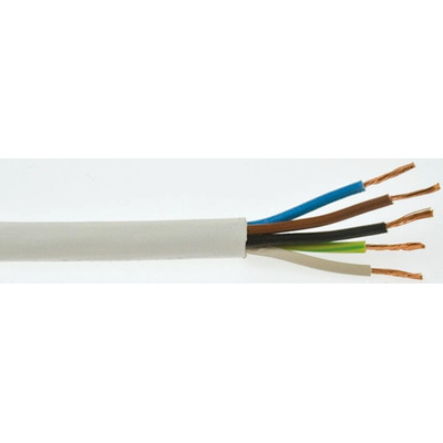 RS PRO 5 Core Power Cable, 0.75 mm², 100m, White PVC Sheath, 3185Y, 6 A, 300 V, 500 V