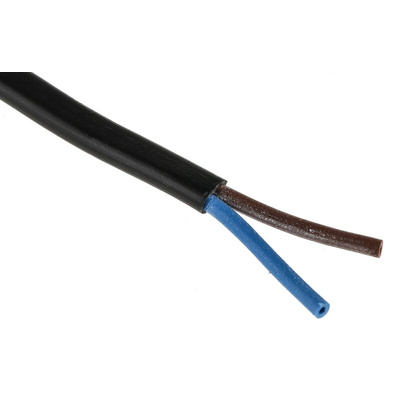 RS PRO 2 Core Power Cable, 0.75 mm², 100m, Black PVC Sheath, 2192Y, 6 A, 300 V