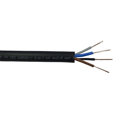 RS PRO 4 Core Power Cable, 2.5 mm², 50m, Black PVC Sheath, NYY-J, 1 kV, 600 V