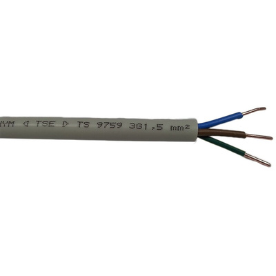 RS PRO 3 Core Power Cable, 2.5 mm², 100m, Grey PVC Sheath, NYM-J, 300 V, 500 V