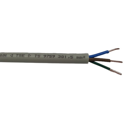 RS PRO 3 Core Power Cable, 4 mm², 100m, Grey PVC Sheath, NYM-J, 300 V, 500 V