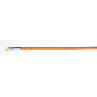 RS PRO 3 Core Power Cable, 1.5 mm², 100m, Orange Polyolefin Sheath, CR1/C1, 10 A, 300 V, 500 V