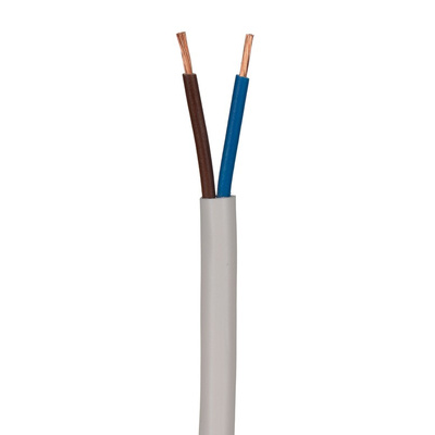 RS PRO 2 Core Power Cable, 0.75 mm², 5m, White PVC Sheath, Mains, 6 A, 300/500 V