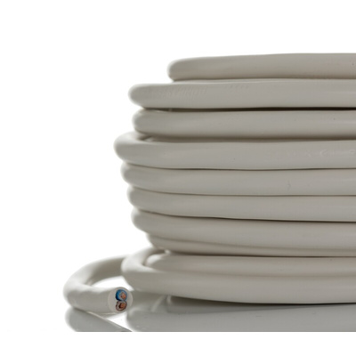 RS PRO 2 Core Power Cable, 0.75 mm², 10m, White PVC Sheath, Mains, 6 A, 300/500 V