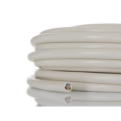 RS PRO 3 Core Power Cable, 0.75 mm², 10m, White PVC Sheath, Mains, 6 A, 300/500 V
