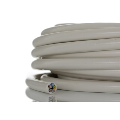 RS PRO 5 Core Power Cable, 0.75 mm², 10m, White PVC Sheath, Mains, 6 A, 300/500 V