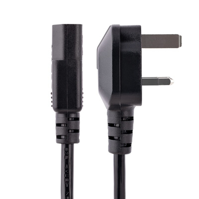StarTech.com 3 Core Power Cable, 0.75 mm², 3m, Black Polyvinyl Chloride PVC Sheath, Power, 10 A (Amperes), 250 V