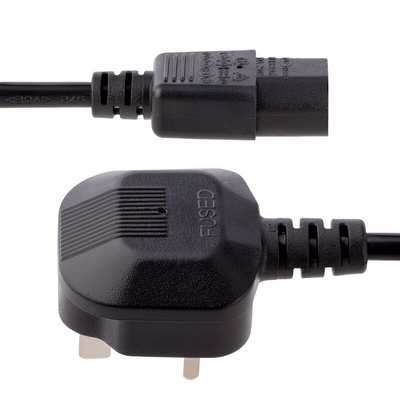StarTech.com 3 Core Power Cable, 0.75 mm², 3m, Black Polyvinyl Chloride PVC Sheath, Power, 10 A (Amperes), 250 V