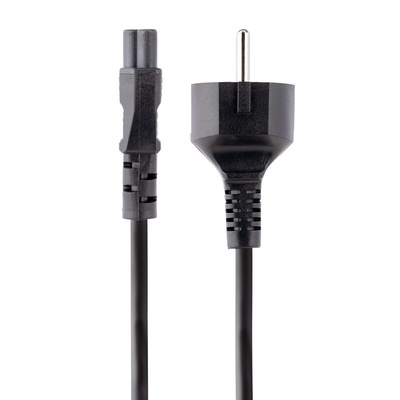 StarTech.com 3 Core Power Cable, 0.75 mm², 1m, Black Polyvinyl Chloride PVC Sheath, Copper, 2.5 A (Amperes), 250 V
