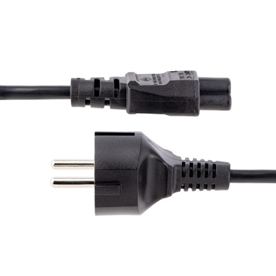 StarTech.com 3 Core Power Cable, 0.75 mm², 1m, Black Polyvinyl Chloride PVC Sheath, Copper, 2.5 A (Amperes), 250 V