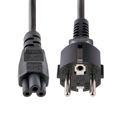 StarTech.com 3 Core Power Cable, 0.75 mm², 1m, Black Polyvinyl Chloride PVC Sheath, Copper, 2.5 A (Amperes), 250 V