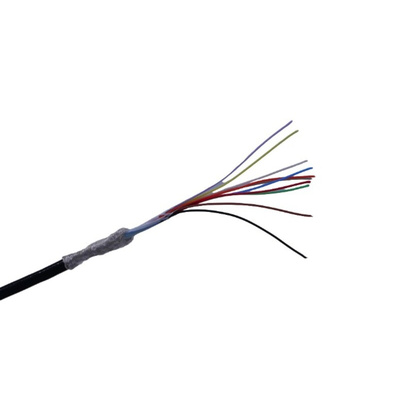 MICROWIRES 10 Core Power Cable, 0.13 mm2, 50m Armoured, Black Perfluoroalkoxy (PFA) Sheath, Shielded, 600 V