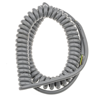 Lapp 2 Core Power Cable, 0.75 mm², 0.5m, Grey Polyurethane PUR Sheath, Coiled, 500 V