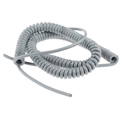 Lapp 2 Core Power Cable, 0.75 mm², 1m, Grey Polyurethane PUR Sheath, Spiral Cable, 500 V