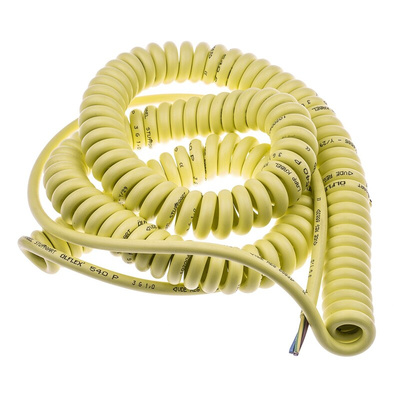 Lapp 2 Core Power Cable, 0.75 mm², 600mm, Yellow Polyurethane PUR Sheath, Coiled, 500 V