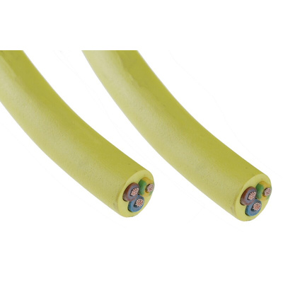 Lapp 3 Core Power Cable, 1.5 mm², 1.5m, Yellow Polyurethane PUR Sheath, Coiled, 750 V