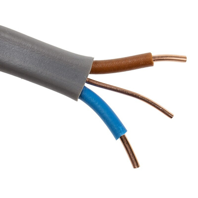Prysmian 2+E Core Power Cable, 2.5 mm², 10m, Grey PVC Sheath, Twin & Earth, 27 A, 500 V