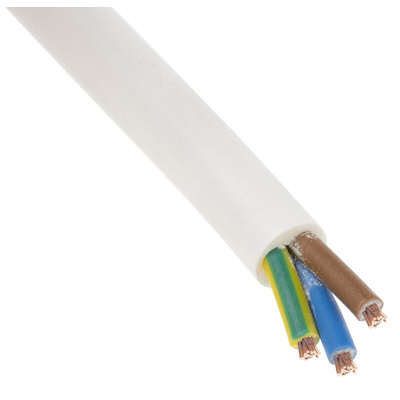 RS PRO 3 Core Power Cable, 0.75 mm², 100m, White PVC Sheath, 2183Y, 6 A, 300 V