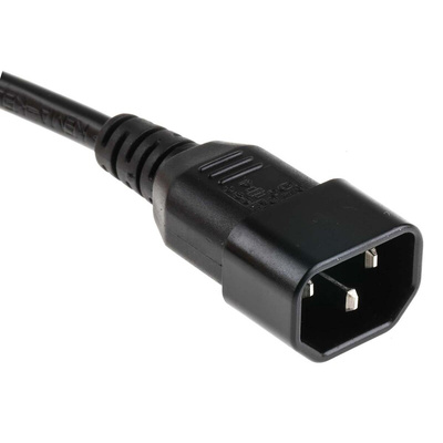 RS PRO IEC C13 x 2 Socket to IEC C14 Plug Power Cord, 2.5m